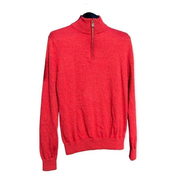 Brook Brothers Extra Fine Italian Merino Wool Red Black Turtleneck Size L - Picture 1 of 9